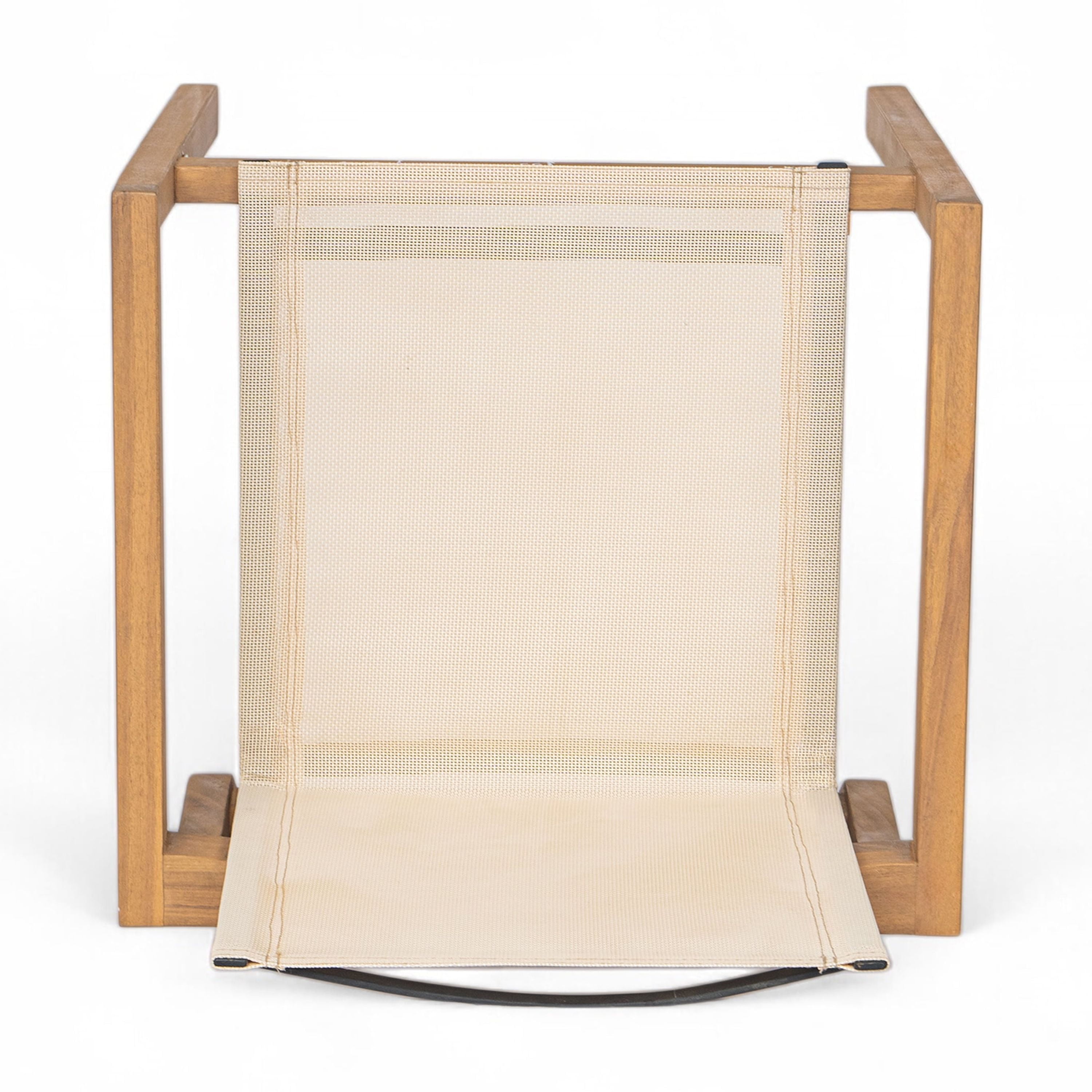 Outdoor Dining Chairs, Patio Chairs Set of 2, Acacia Wood Teak Finish Frame and Beige Textile Mesh Seat, Armchair Set for Poolside, Deck, or Garden Dining in Teak+Beige