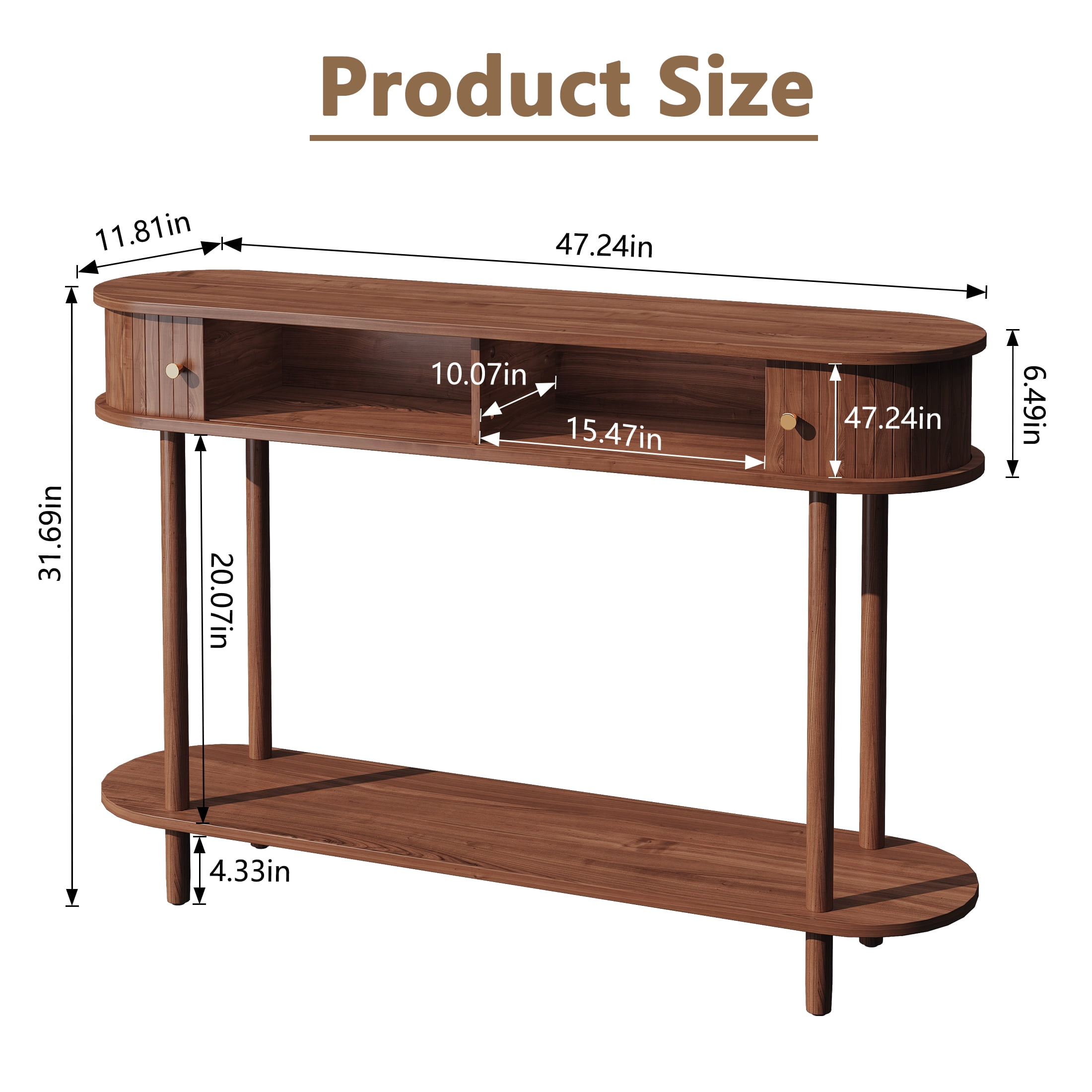 HLR Mid Century Sofa Entryway Table, Console Table with Tambour Sliding Door for Living Room Hallway, Brown