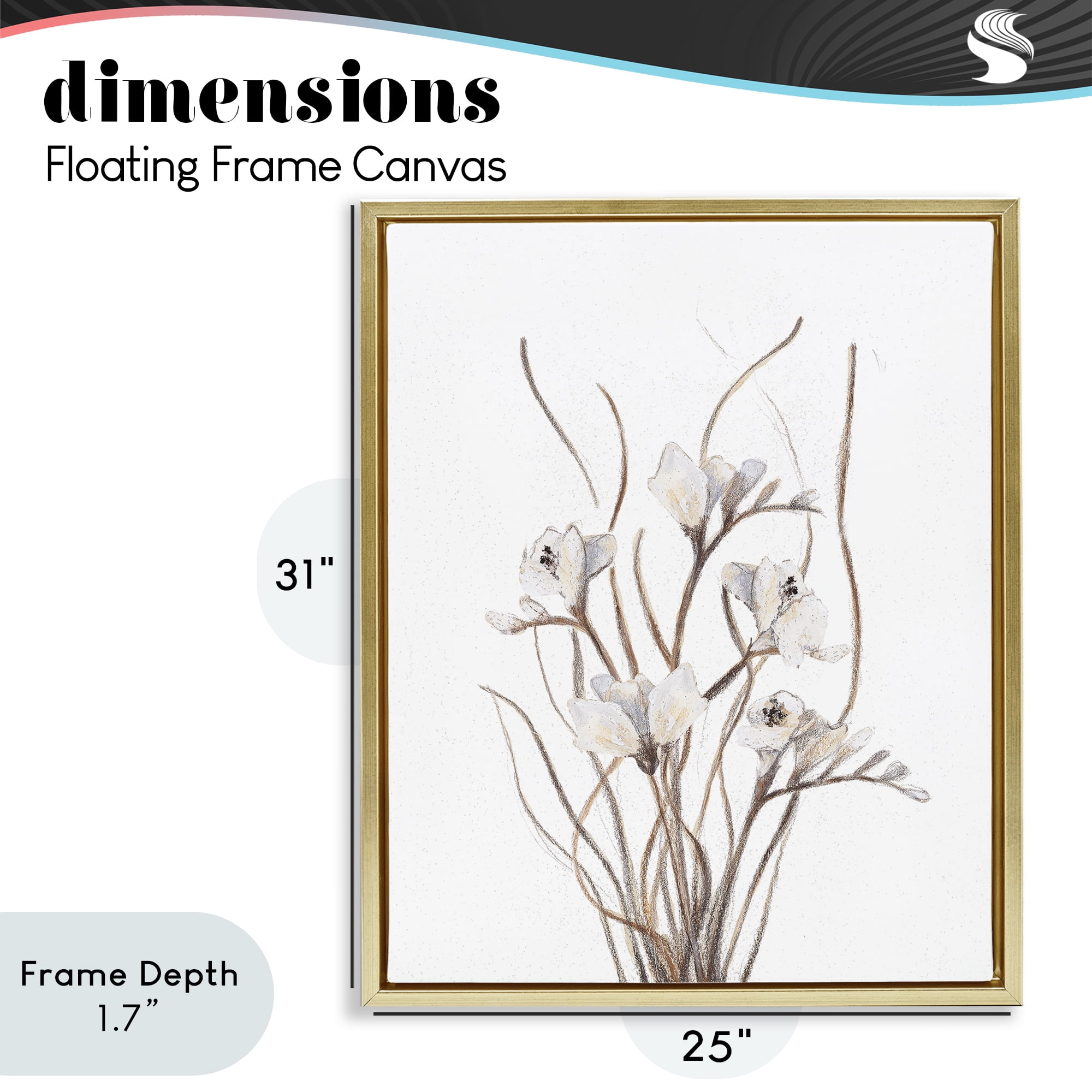 Stupell Industries Curly Branches on White Gold Framed Floater Canvas Wall Art, design by Lanie Loreth