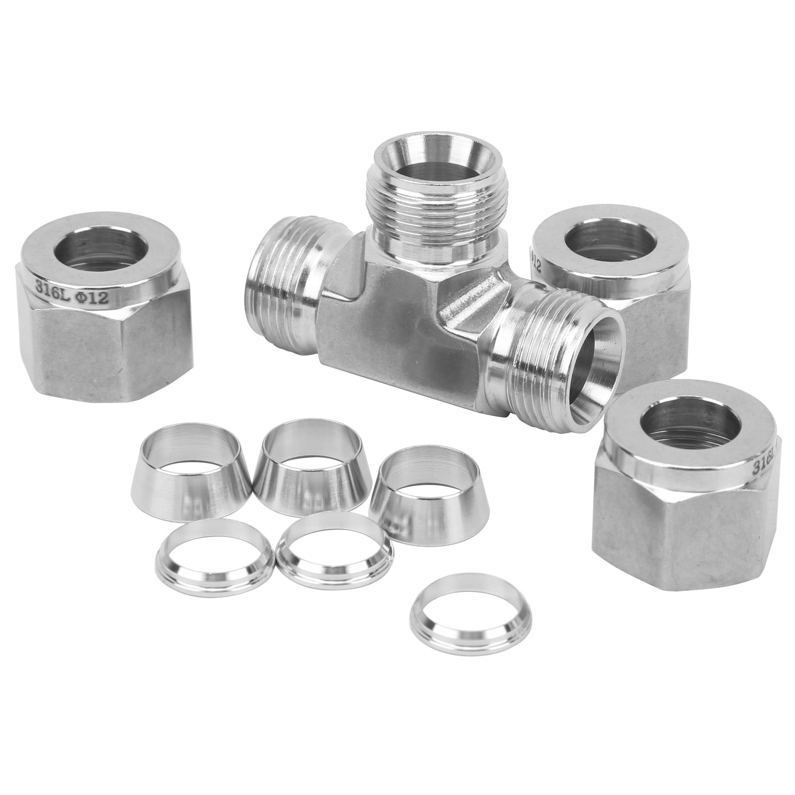 Compression Ferrule Connector Ф3 No Welding Good Sealing for 0.Impa-15Mpa ≤450℃ SS‑600‑3 Petroleum Exploration Double Ferrule Connection Tee Connector 