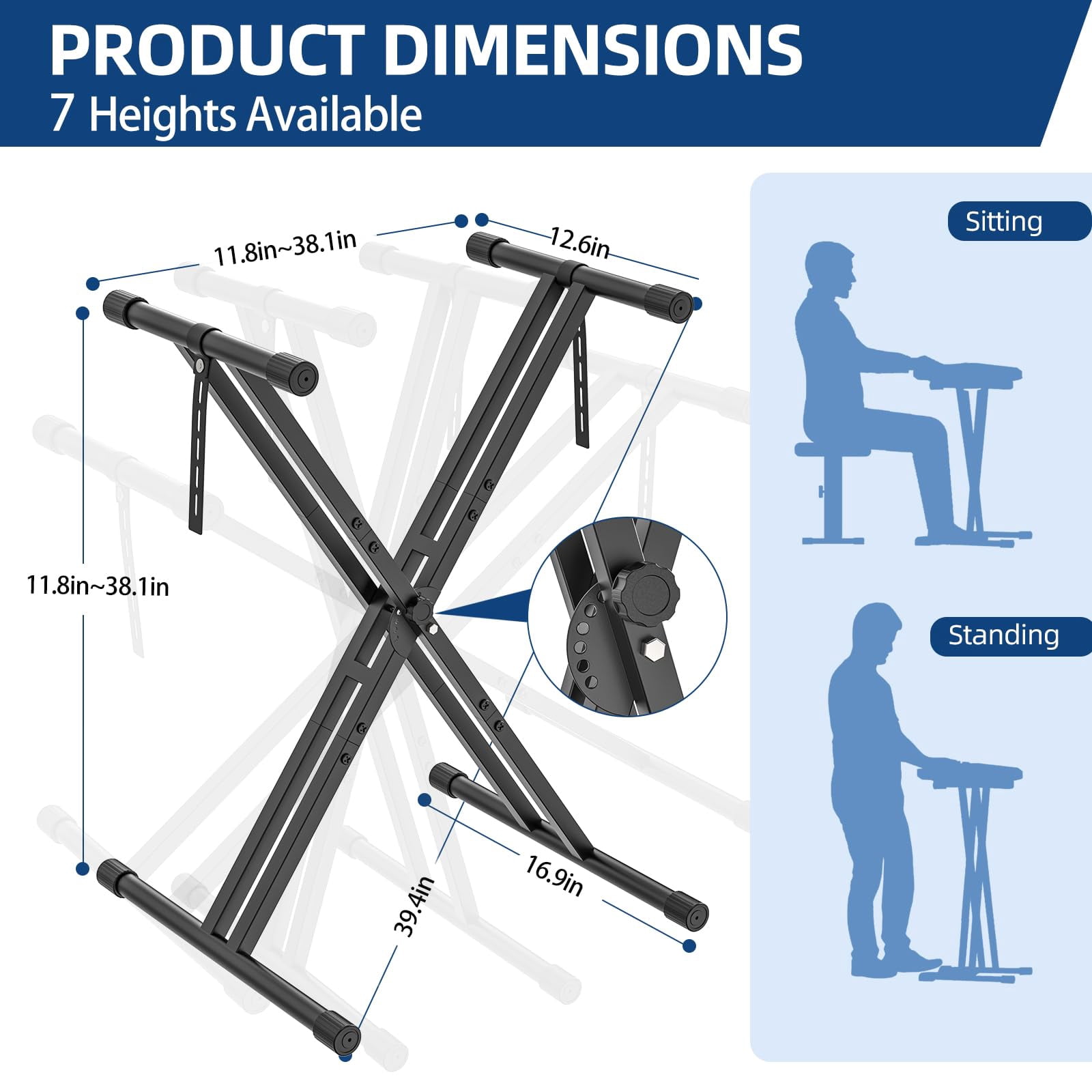 Keyboard Stand And Bench Set  Double X Style Digital Piano Height From 19" To 38" Heavy Density Foam Padded Stool 14" 18" Black