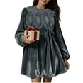 thumbnail image 2 of Xdegoge Womens Velvet Dress Vintage Crewnceck Long Puff Sleeve Dress Elegant Lace Patchwork Dresses Stylish Party Dresses for Christmas, Wedding, Cocktail, 2 of 10