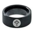thumbnail image 2 of Tungsten Christian Catholic Cross Heart Shaped Band Ring 9mm Men Women Comfort Fit Black Flat Cut Brushed Polished, 2 of 4