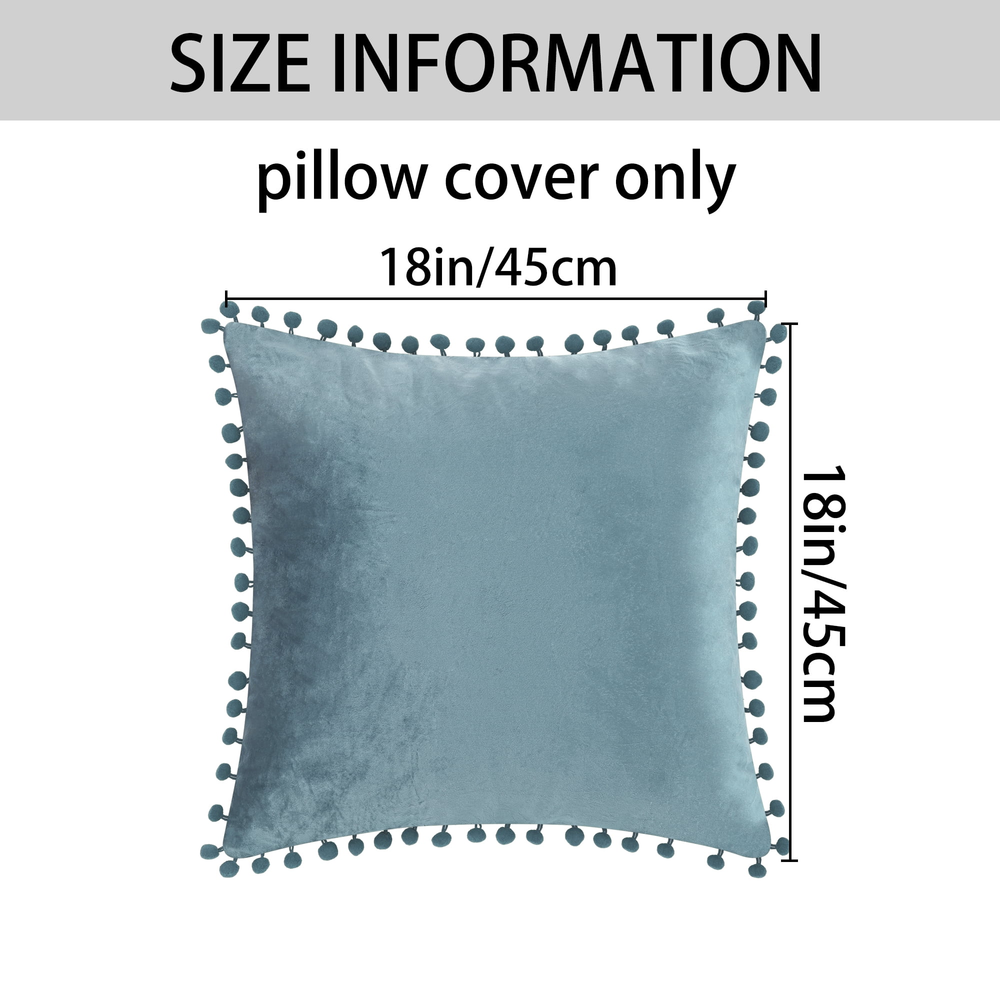 Unique Bargains Velvet Throw Pillow Covers 4 Pcs Pompoms Decorative Pillow Cases Blue/Dark Blue 18" x 18"