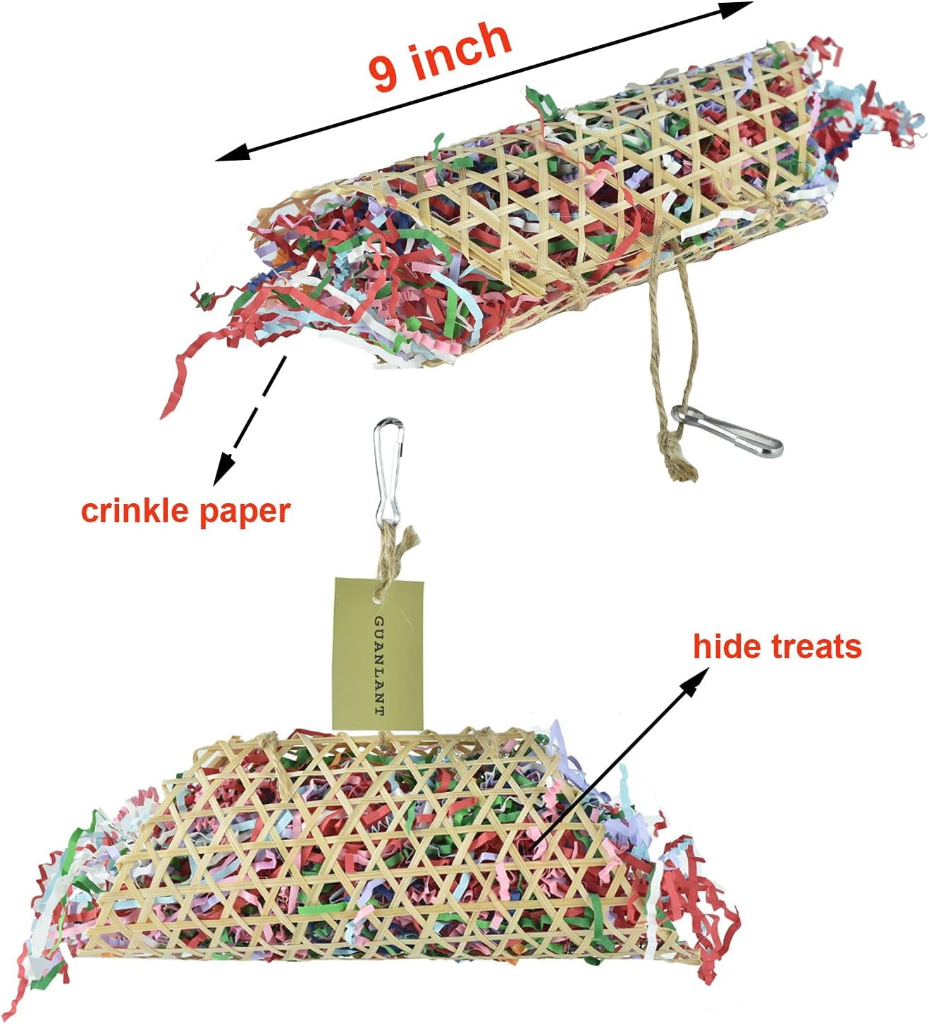 Shredder Foraging Feeder Bird Toys Treat Basket for Parrots, Conure Shredding Chewing Paper Hanging Cage Climbing Foot Toys with Bell for Parakeets Cockatiel African Grey