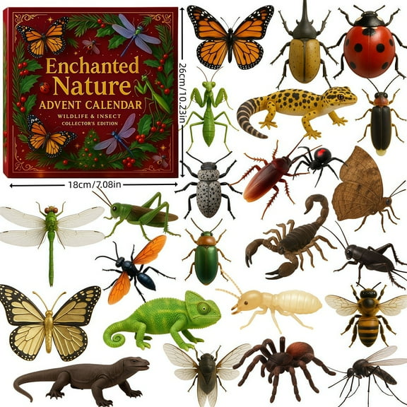 2025 Nature’s Trick Advent Calendar, 24 Days Insect Christmas Advent Countdown Calendar, 2D Acrylic Halloween & Christmas Gifts for Friends, Bug and Prank lovers