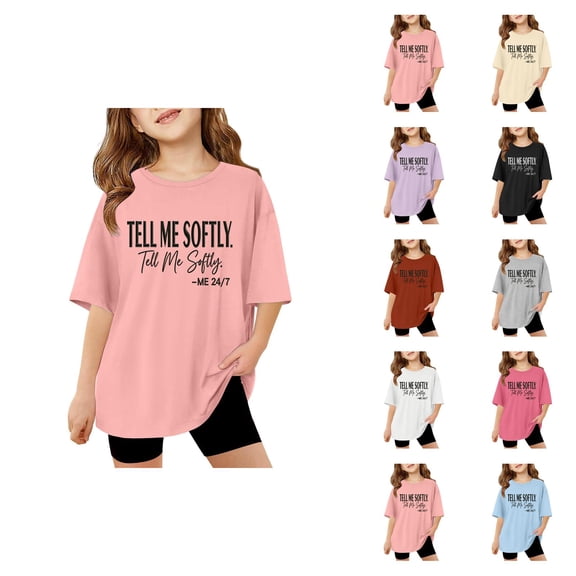 Stylish Graphic Letter Print Tee Shirts for Girls, Casual Comfortable Blend, 3-Packs, Short Sleeve Crew Neck Summer Tees