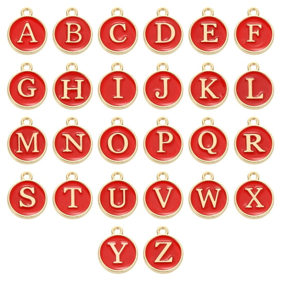 26 Pack Letter Charm Bulk Initial Charm Round Alphabet Charm Pendant, Red