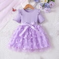 thumbnail image 7 of Scyoekwg Girls Dresses Cute Fashion Print Lace Embroidery Mesh Princess Bow Dress Short Sleeve Crew Neck Comfy Dresses, Purple, 4-5 Years, 7 of 7