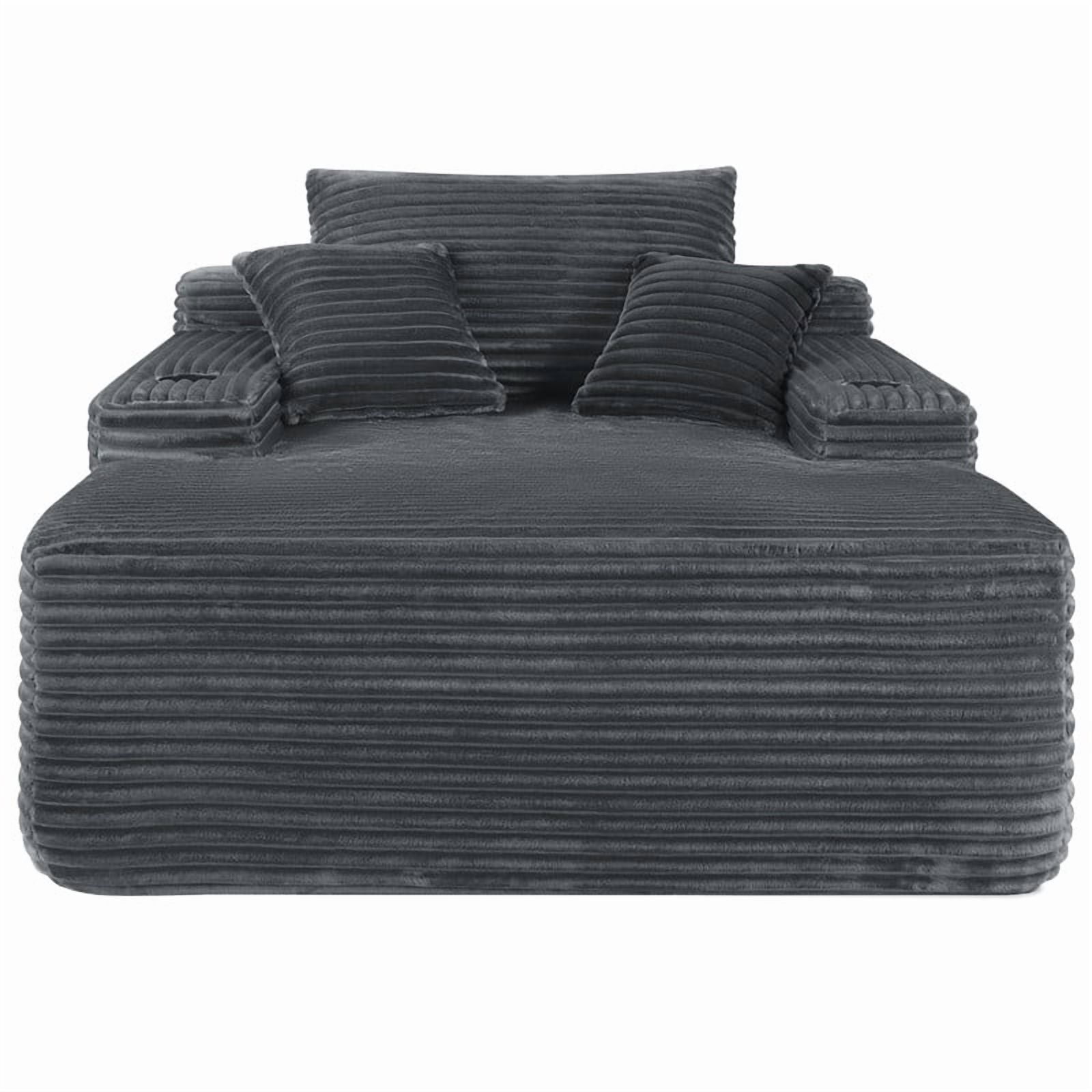 No-Assembly Chaise Lounge Armchair with Throw Pillows, Boneless Single Sleeper Sofa Bed with Cup Holder & Storage Pocket