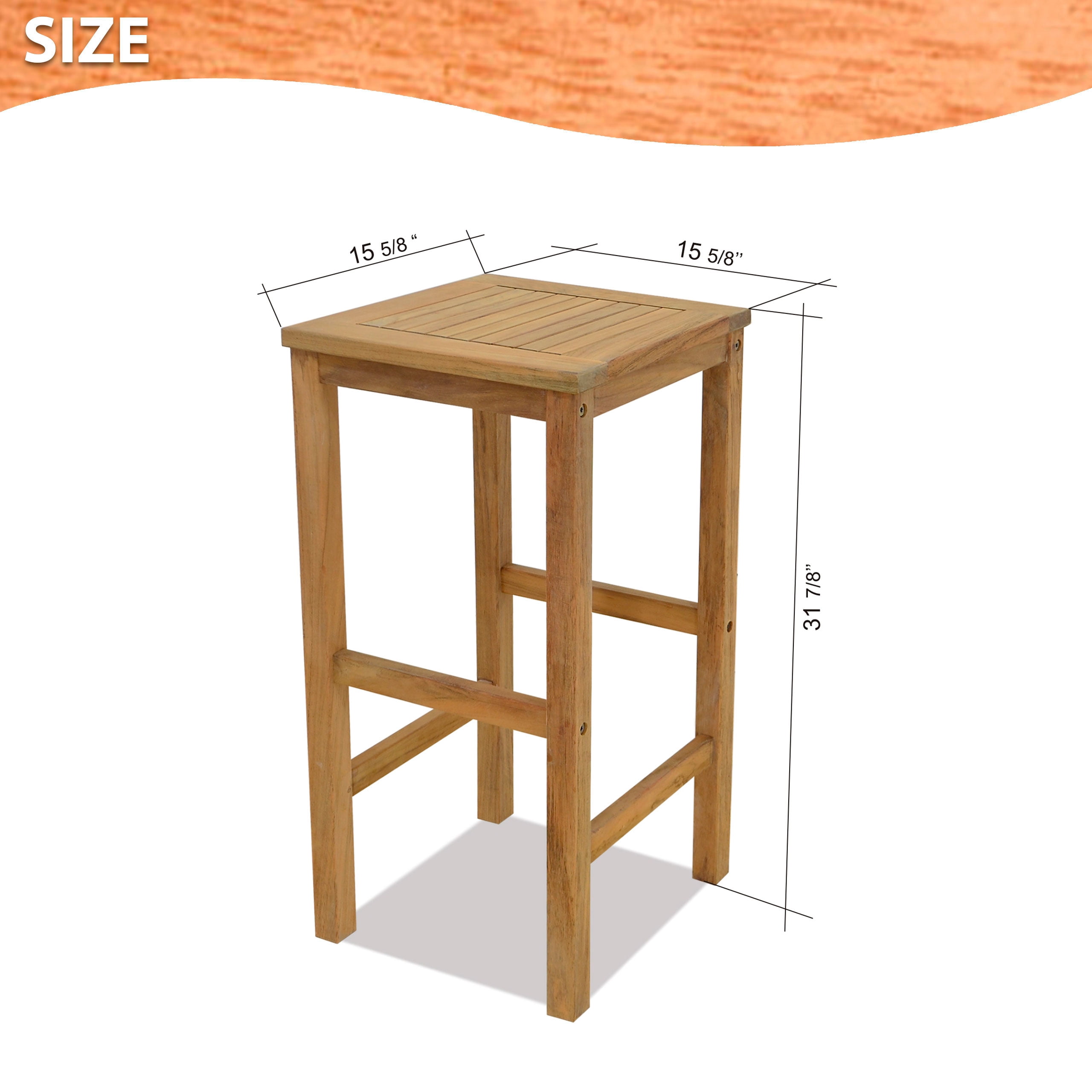 Amazonia Texas Solid Teak Wood Barstool. Ideal For Patio, Brown