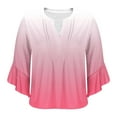 thumbnail image 5 of Wyobmus 3/4 Sleeve Tops for Women Casual Ruffled Cuffed Short Sleeve V Neck T Shirts Gradient Color Blouses Dressy Tunic Tops A-Watermelon Red, 5 of 5