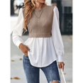 thumbnail image 4 of Camisa de Mujer con Botones y Diseño Patchwork, Larga, Cuello Redondo, Dos en , de Punto Canalé, con Volantes. Caqui L, 4 of 8