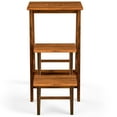 thumbnail image 3 of Costway 3 Tier Folding Step Stool 3-in-1 Rubber Wood Ladder Storage Shelf Coffee, 3 of 10
