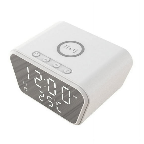 Alarm Clock 15W Intelligent Wireless Charger Time Calendar Temperature Display LED Digital Clock White
