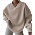 thumbnail image 3 of Women'S V Neck Oversized Sweatshirts Casual Drop Shoulder Long Sleeve Pullover Tops Color M, 3 of 9