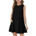 thumbnail image 3 of Delliss Girls' Solid Color Sleeveless Dress With Pockets Summer Casual Round Neck Dress Black 5 Years, 3 of 9