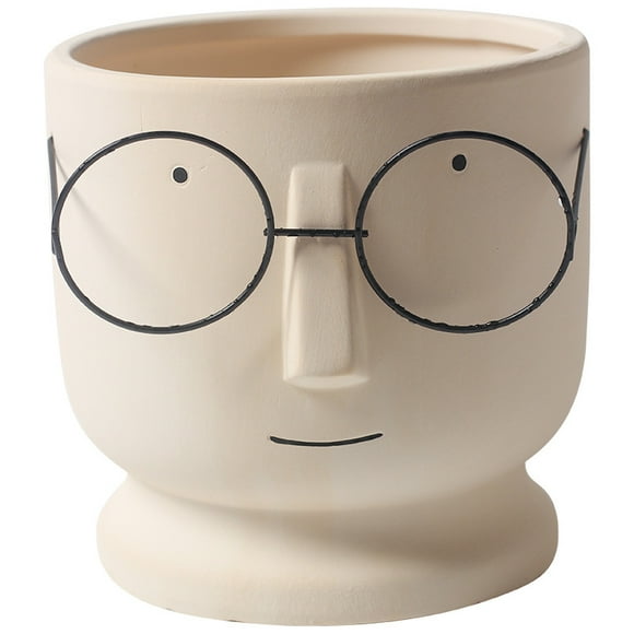 Creative Glasses Face Plant Pots Cactus Pots For Home Office Wedding Decor,Face Planter Planter Cement Flower Pots,Small Ceramic Succulent Pot-White gray 17x17x16.5cm