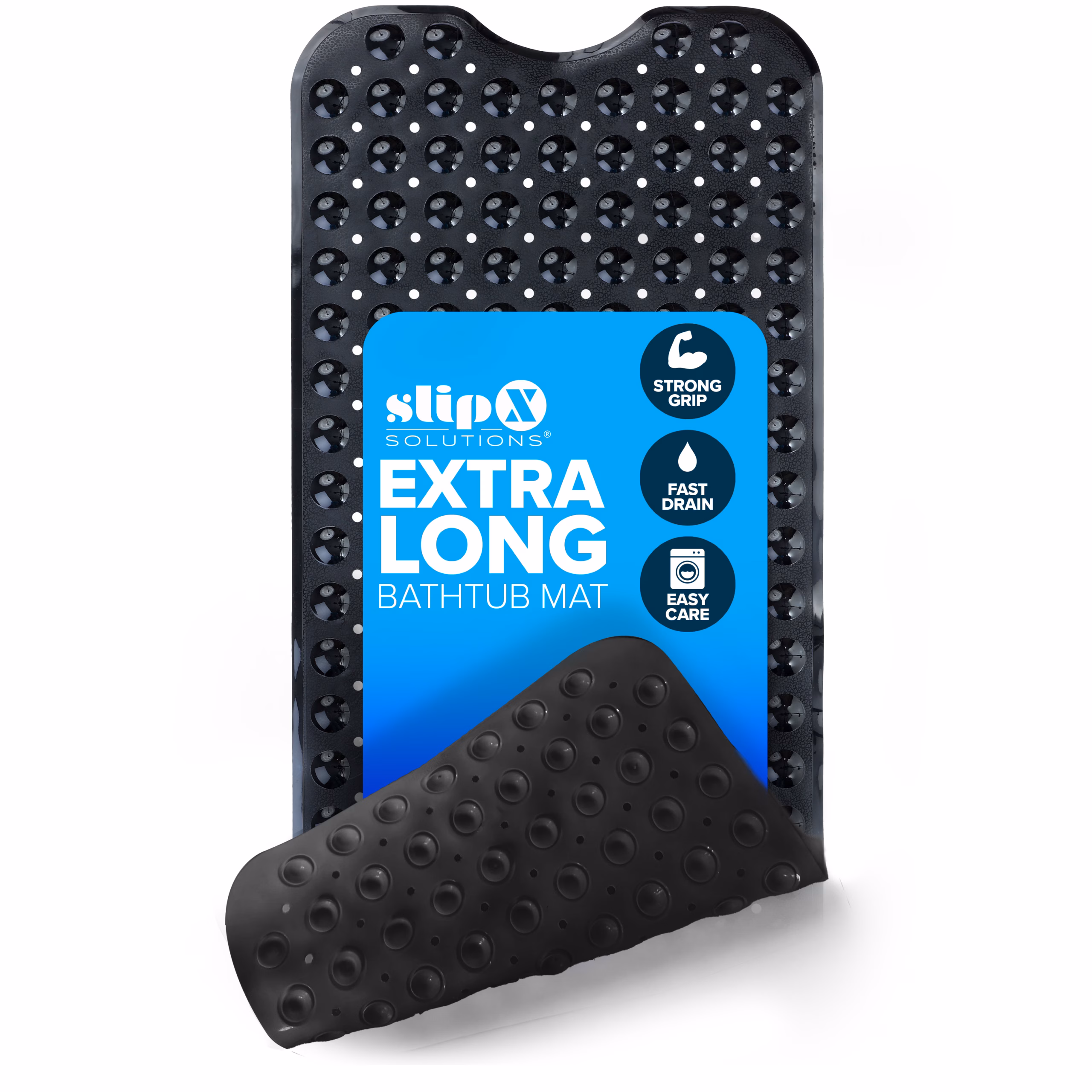 Black, variant on SlipX Solutions Bathtub Mat Non Slip 39 x 16, Extra Long Bathroom Shower Mat, Suction Cups