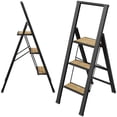 thumbnail image 2 of Sorfey 3-Step Folding Step Ladder Slim, Aluminum Foldable Step Stool, Black, 2 of 8