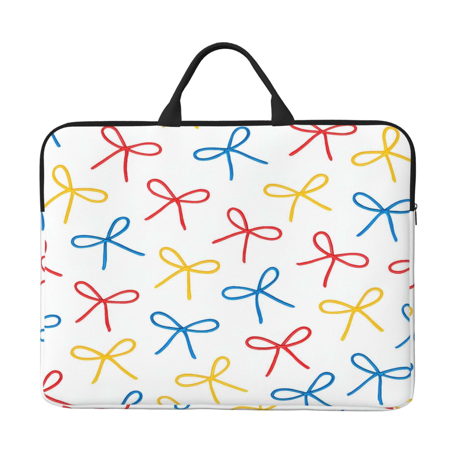 Laptop Sleeve Bag For Women Men 14inch Waterproof Durable Protective Computer Carrying Cover Handle Laptop Case Bag Playful Thin Cartoon Primary Color Ribbon Bow Pattern