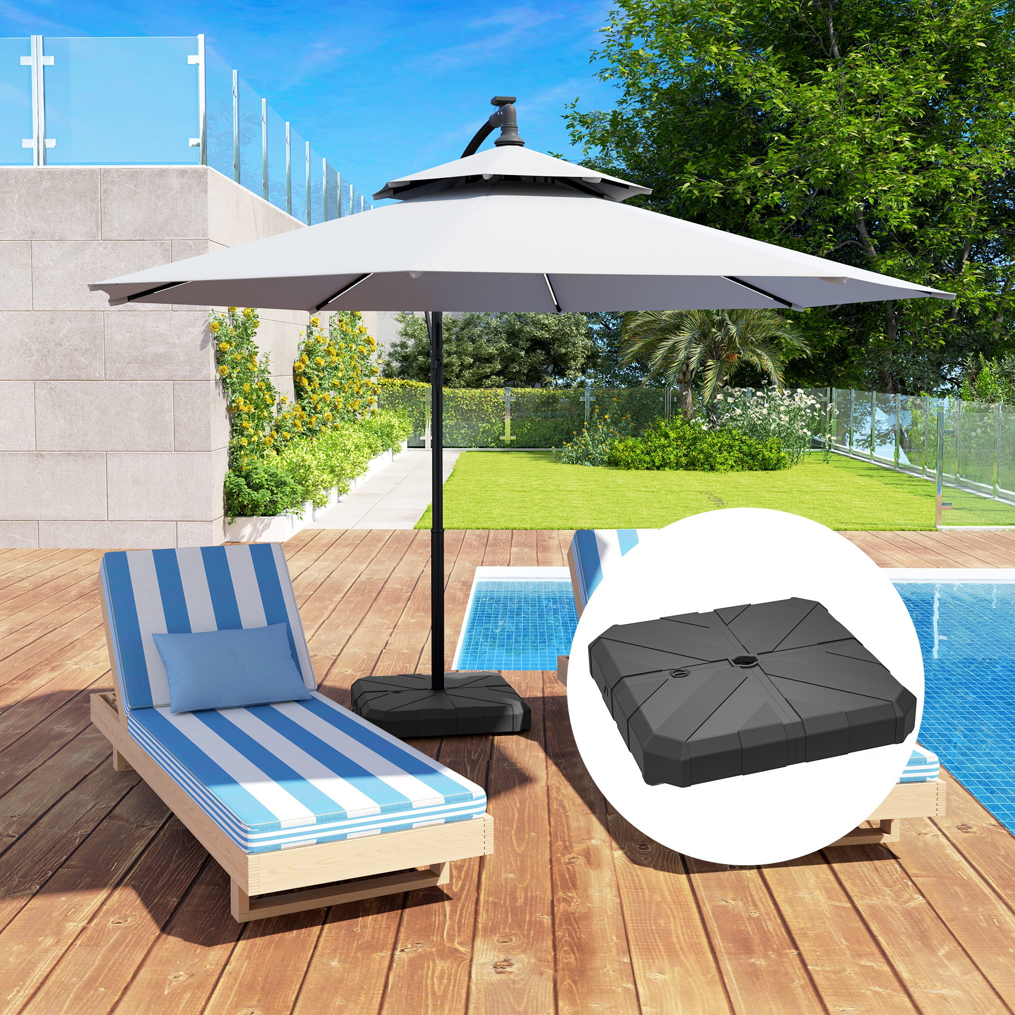 Homiyad Square Patio Umbrella Base, Cantilever Offset Umbrella Base Heavy Duty Outdoor Umbrella Stand Base, Filled Up to 143lbs with Stand or 130lbs with Water for Garden Poolside, Black