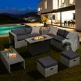 thumbnail image 2 of Topbuy 9 PCS Patio Furniture Set with 42" 60,000 BTU Fire Pit Outdoor Space-Saving Sectional Sofa Set with Storage Box Gray, 2 of 10