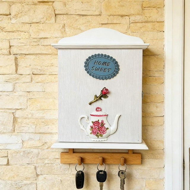 Elodie Key Cabinet Wooden Key Box Entryway Organizer Solid Decorative Vintage Farmhouse B