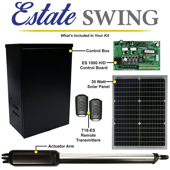 Estate Swing E-S1000H Single Swing Solar Gate Opener w/ 30 Watt Solar Panel
