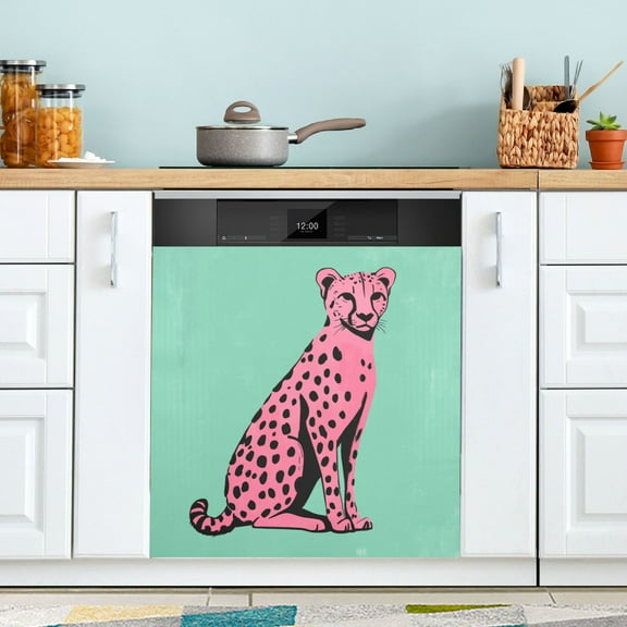 Yayeee Magnetic Dishwasher Cover for The Front Decoration Home Kitchen Machine Sticker Protector, Pink Cheetah
