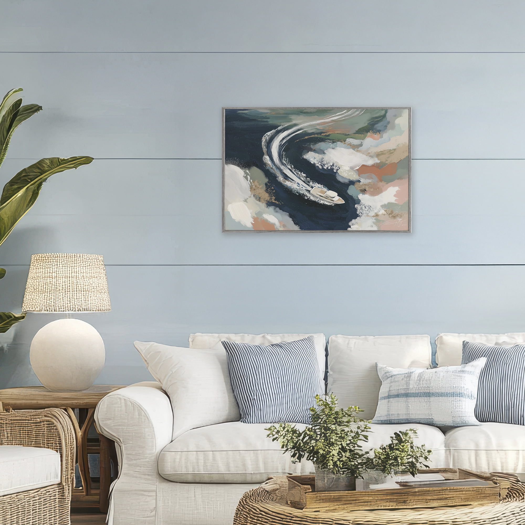 Stupell Industries Boat Wake From Above Gray Framed Giclee Art, design by Chromatic Storm Studio