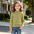 thumbnail image 4 of Spazoro Girls Mock Neck Pullover Top, 100% Cotton Loose Fit Solid Color Soft Mock Neck Long Sleeve Basic Layering Shirts for Daily Wear Green Size 7-8, 4 of 9