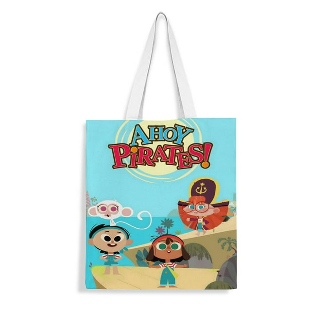 Ahoy Pirates Bolso de tela con estampado de lienzo para mujer, bolsa de compras reutilizable y estética, con cremallera interior, regalo para mujer,40*40cm.
