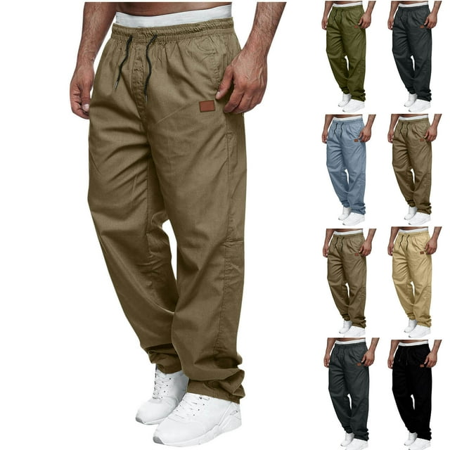 UVEASISHA Men's Lightweight Cargo Pants Drawstring Straight Loose Work Pants Elastic Waist Atheltic Sweatpants Solid Color Trousers with Pockets Sales Today Clearance Dark Gray L