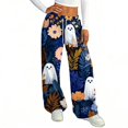 thumbnail image 4 of Hearthz Flannel Pajamas Ghost Jack-O Bat Print Women Pajamas Fleece Pajama Pants Drawstring Elastic Waist Wide Leg Womens Pajama Pants, 4 of 5
