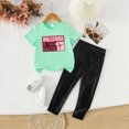 thumbnail image 2 of KPOPLK Toddler Baby Girl Clothes Baby Girl Outfits Short Sleeve Round Neckline Graphic Print Top Pants 2PCS Set 3t 4t 5t 6t 7t Size 7 Years,Sky Blue, 2 of 4