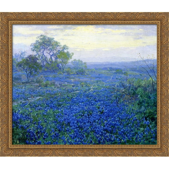 A Cloudy Day, Bluebonnets near San Antonio, Texas 32x28 Large Gold Ornate Wood Framed Canvas Art by Robert Julian Onderdonk