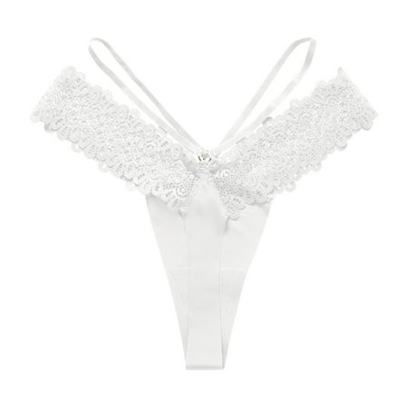 Scyoekwg Thongs for Womens Thong Ladies Panties Fashion Hipster Panties Low Waisted Breathable Bikini Underwear Lace Ultra-thin Solid Color Briefs(White L)