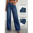 thumbnail image 2 of PRETTYGARDEN Wide Leg Jeans for Women Trendy High Waisted Stretchy Baggy Raw Hem Denim Palazzo Pants with Pockets, 2 of 7
