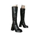 thumbnail image 3 of Xiaoxatg Women's Mid-Calf Boots Leather Knee High Platform High Heeled Boots with Zip Up Design 10.5 Black, 3 of 8