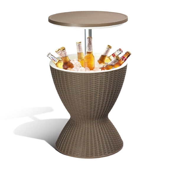 Xilee Cool Bar Table, 8 Gallon Beer and Wine Cooler, Patio Furniture & Hot Tub Side Table, Beverage Cooler, All-Weather Resistant Ice Cool Bar, Rattan Style Patio (Coffee)