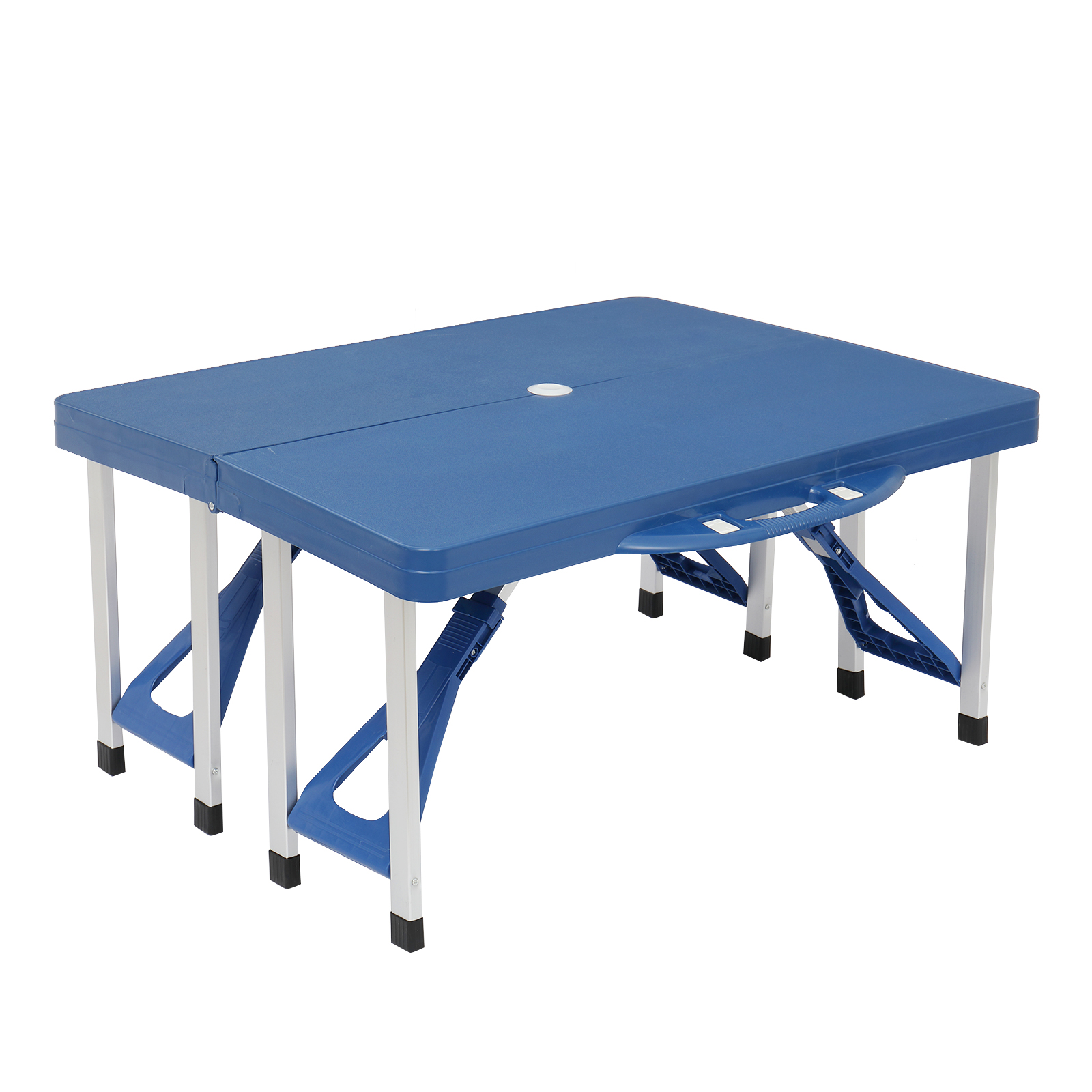 One Piece Folding Table Picnic Table Folding Camping Table Portable Picnic Table Camping Table,Lightweight Compact Aluminum Picnic Table with 4 Seats Chairs and Umbrella Hole for Outdoor Indoor,Blue - image 5 of 9
