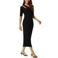 thumbnail image 4 of INSPIRE CHIC Women's Bodycon Dresses One Shoulder Casual Slim Fit Knit Solid Print S Black, 4 of 6