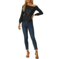 thumbnail image 2 of Allegra K Off Shoulder Sequins Tops for Women's Long Sleeves Disco Party Sparkle Glitter Top, 2 of 5