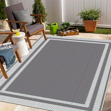 Outdoor Rug,Patio Rug,Reversible Portable Outdoor Plastic Straw Rug,Camping Rugs for Outside RV,Large Waterproof Area Rugs for Patio,Deck,Picnic,Porch,Balcony(19*31inch',White&Gray)