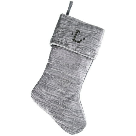 Christmas Stocking Monogrammed Monogrammed Christmas Stocking, Antique Silver Crinkle with Black Kids Embroidered Initial ()