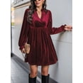 thumbnail image 5 of Women's Ruched Surplice Long Sleeve Mini Dress With Sheer Overlay and Stretch Fabric 95% polyester and 5% elastane, 5 of 17