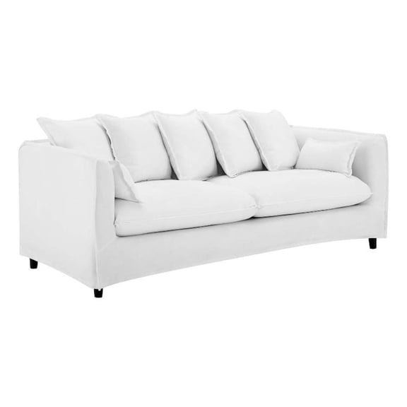 Pemberly Row Modern Wood and Fabric Slipcover Sofa in White Finish