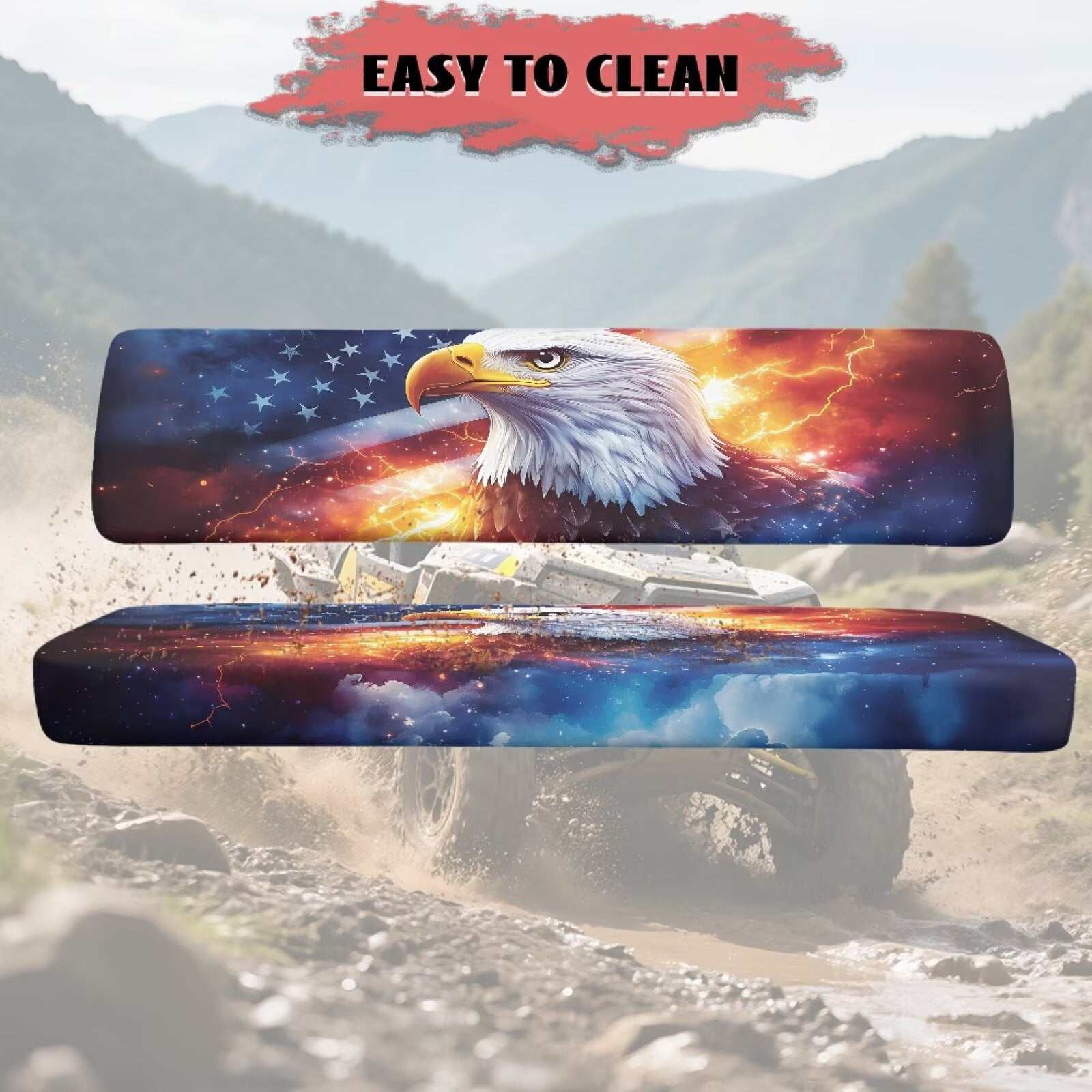 Binienty American Flag Bald Eagle UTV Seat Covers for Kawasaki Mule 2009-2024 4000 4010/2001-2018 3000 3010, Full Protection Heavy Duty Polyester UTV Seat Cover Set for Mule 3010 Front Seats Only