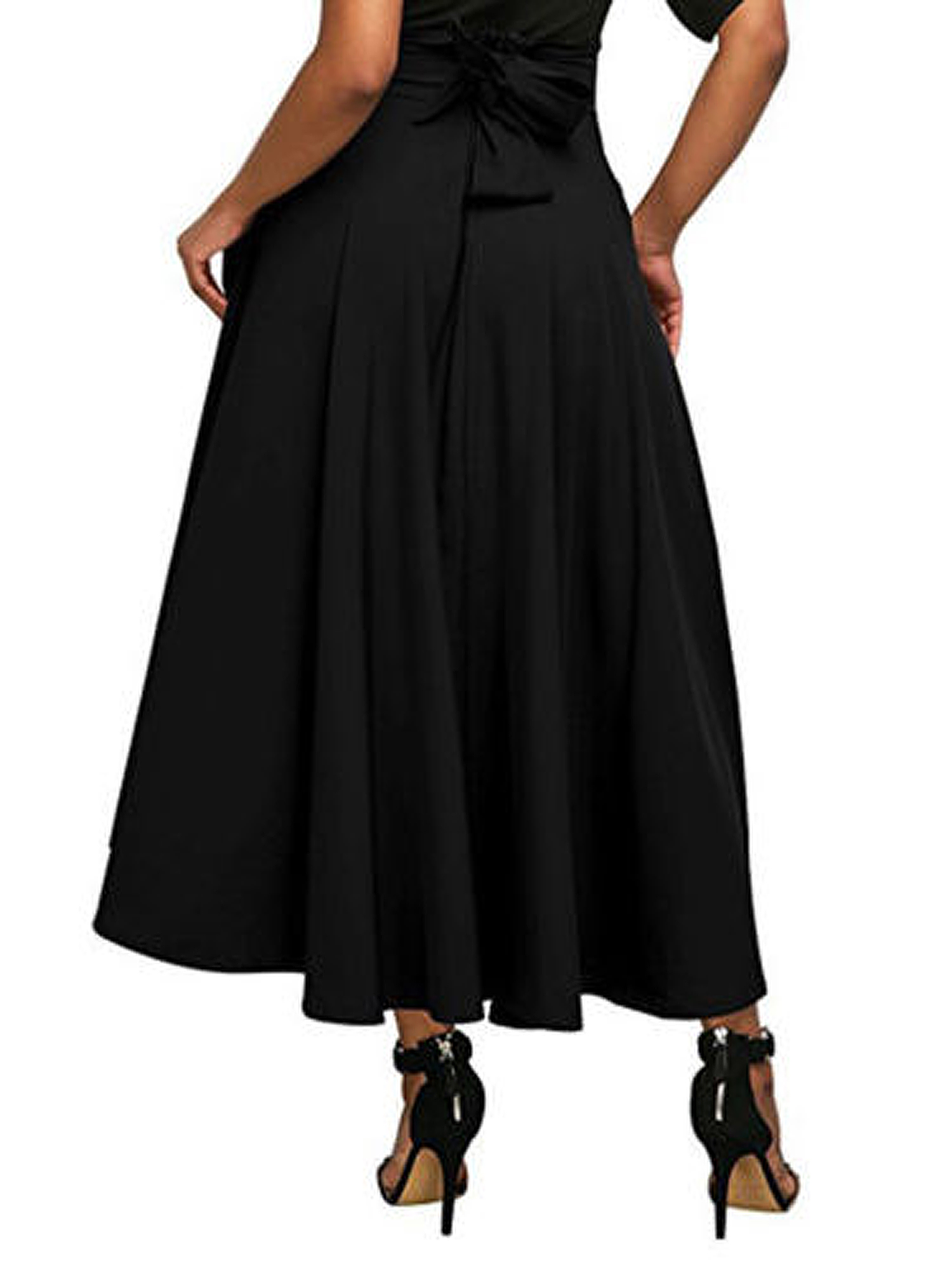 Womens Ankle Length High Waist A Line Flowy Long Maxi Skirt With Pockets 8762